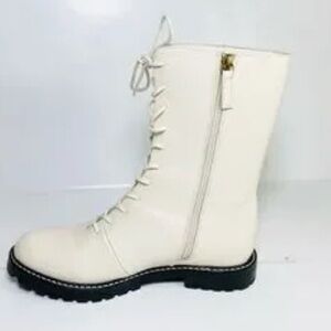 Jcrew ivory Cream leather Lace-Up lug sole Boots size 6